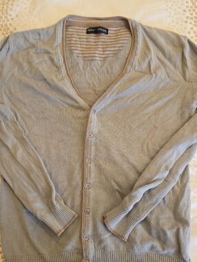 Men's Light Gray V-Neck Button Cardigan Sweater